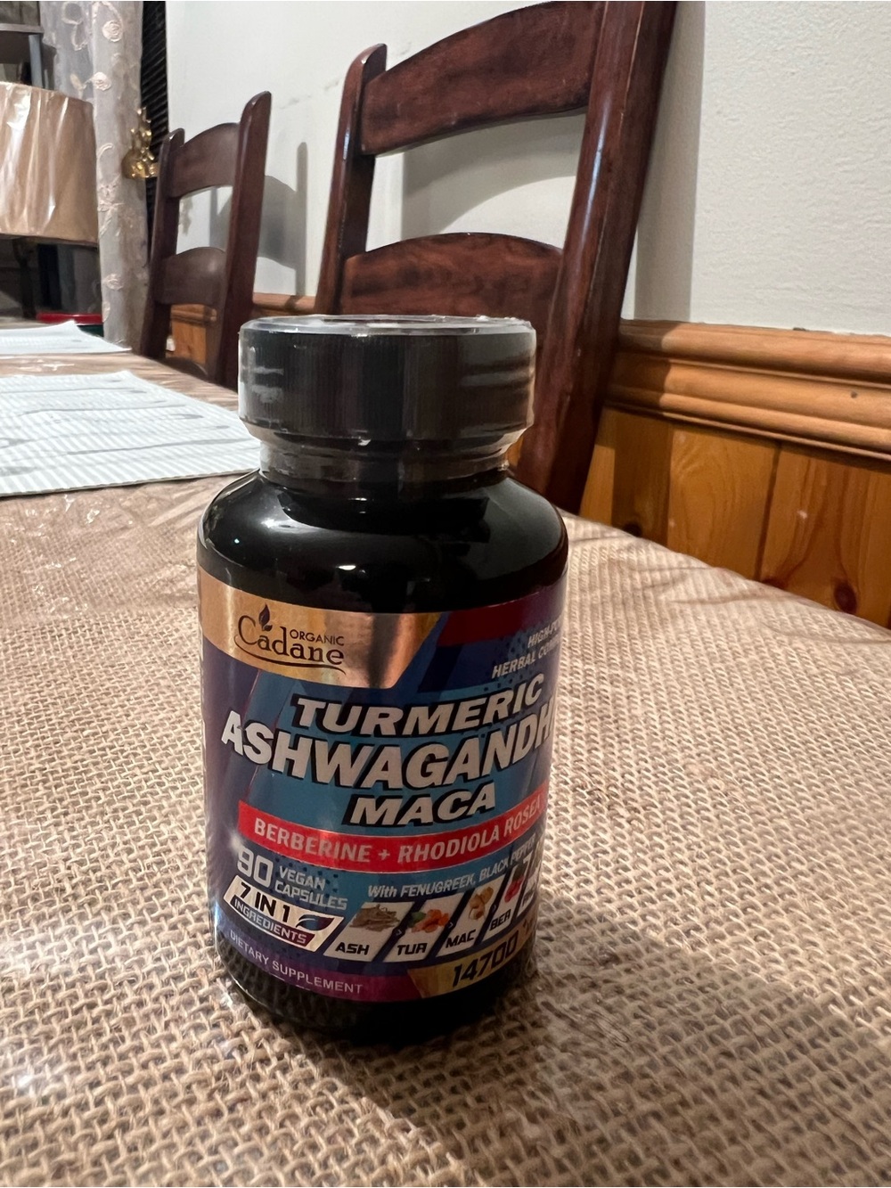 Cadane Turmeric Ashwagandha Maca Supplement - Black Bottle